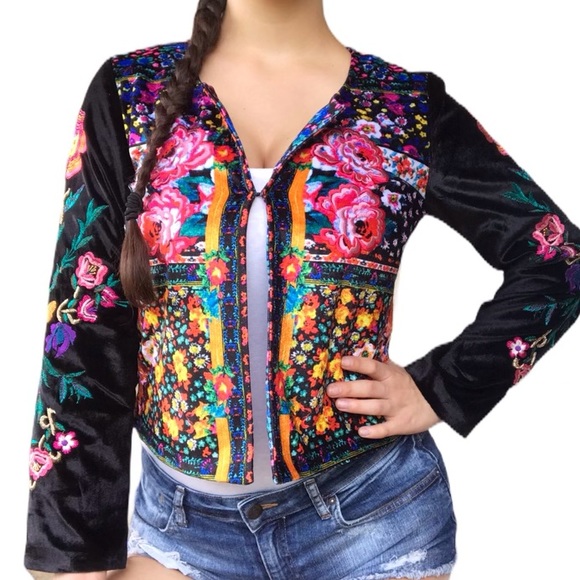 Ruby Yaya Jackets & Blazers - Ruby Yaya Velvet Flower Jacket Boho Extra Small XS